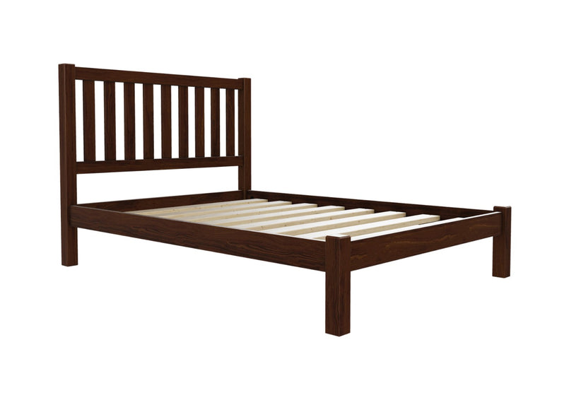 Shelton Low End Wooden Bed Finished in Stained Chocolate Brown