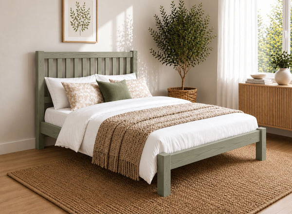 Shelton Painted Green Solid Oak Bed in Low End