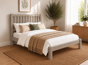 Shelton Painted Grey Solid Oak Bed in Low End