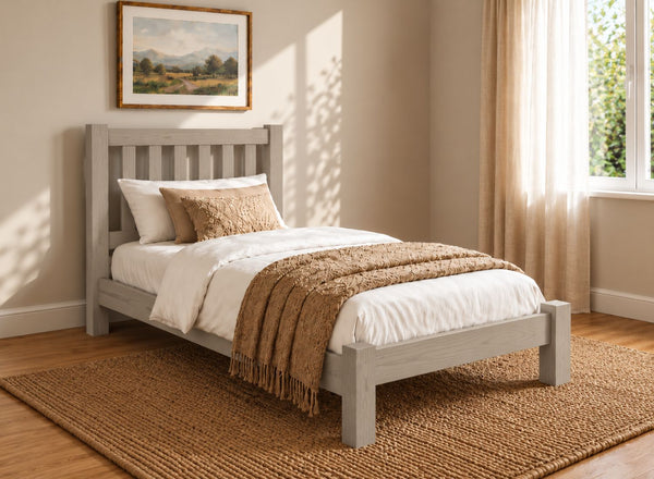 Shelton Painted Grey Solid Oak Bed in Low End, Single Size
