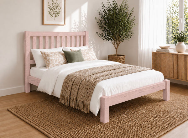 Shelton Painted Pink Solid Oak Bed in Low End