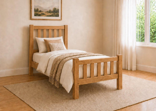 Shelton Stained Antique Wooden Bed in High End, Single Size