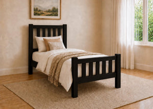 Shelton Stained Black Wooden Bed in High End, Single Size