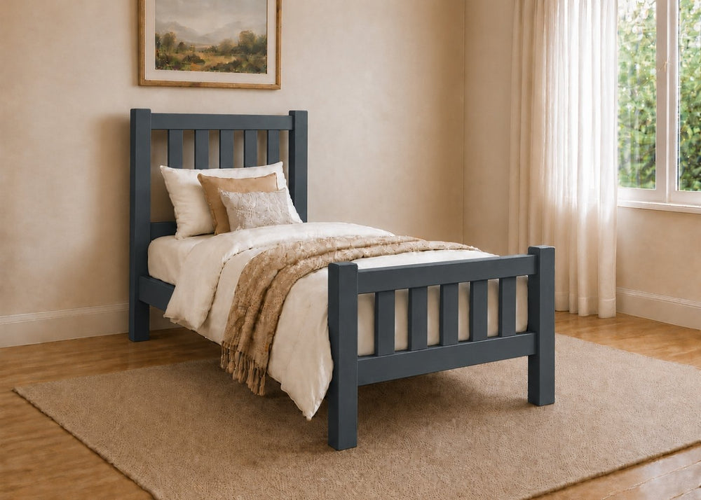 Shelton Green Wooden Bed in High End - Mizzle Green