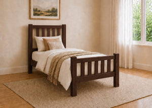 Shelton Stained Chocolate Wooden Bed in High End, Single Size