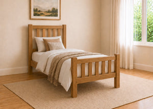 Shelton Stained Oak Wooden Bed in High End, Single Size