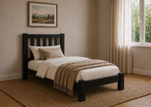 Shelton Stained Black Wooden Bed in Low End, Single Size