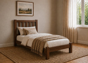 Shelton Stained Chocolate Wooden Bed in Low End, Single Size