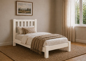 Shelton Cream Wooden Bed in Low End, Single Size
