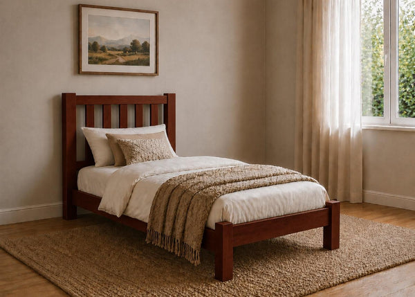Shelton Stained Mahogany Wooden Bed in Low End, Single Size