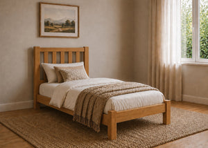 Shelton Stained Oak Wooden Bed in Low End, Single Size