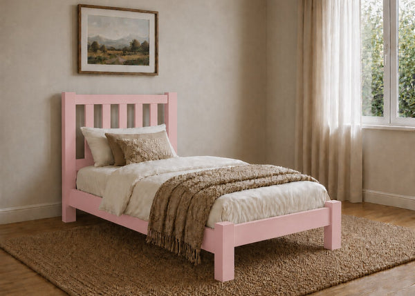 Shelton Pink Wooden Bed in Low End, Single Size
