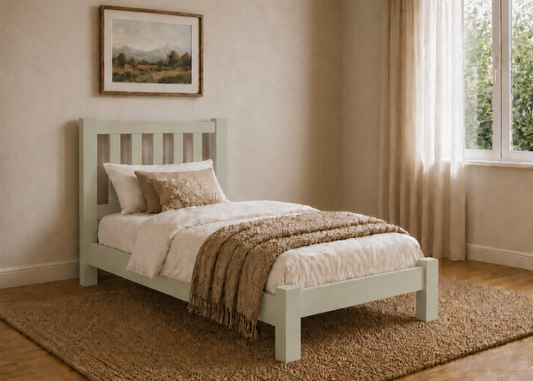 Shelton Sage Green Wooden Bed in Low End, Single Size