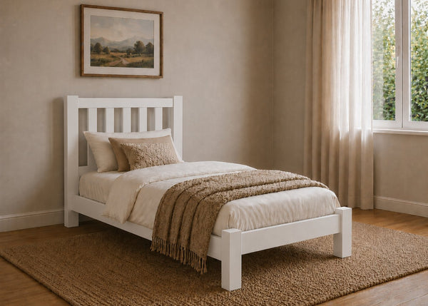 Shelton White Wooden Bed in Low End, Single Size