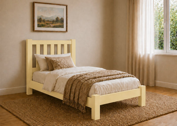 Shelton Yellow Wooden Bed in Low End, Single Size