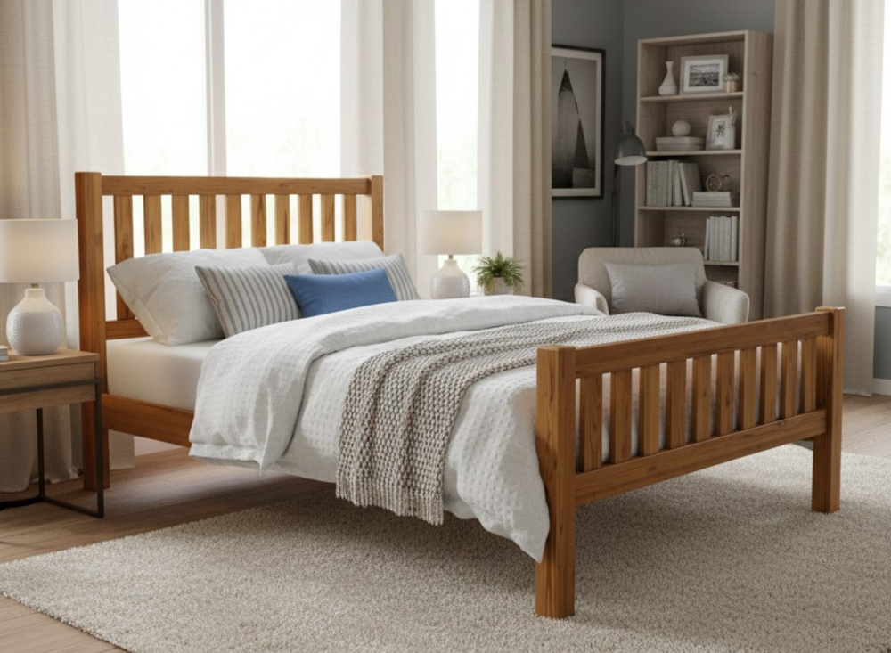 Shelton Solid Oak Bed High End in Oak