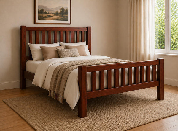 Shelton Stained Mahogany Wooden Bed in High End