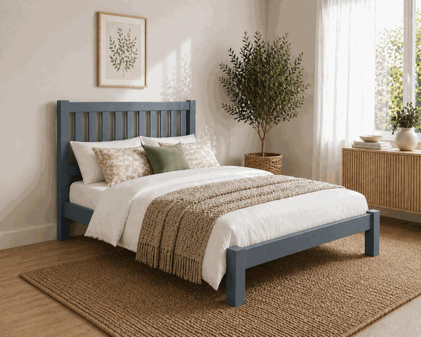 Shelton Blue Wooden Bed in Low End - Hague Blue