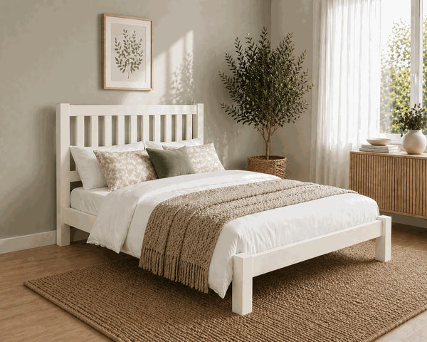 Shelton Cream Wooden Bed in Low End - James White Cream