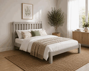 Shelton Grey Wooden Bed Frame in Low End - Dove Tale Grey