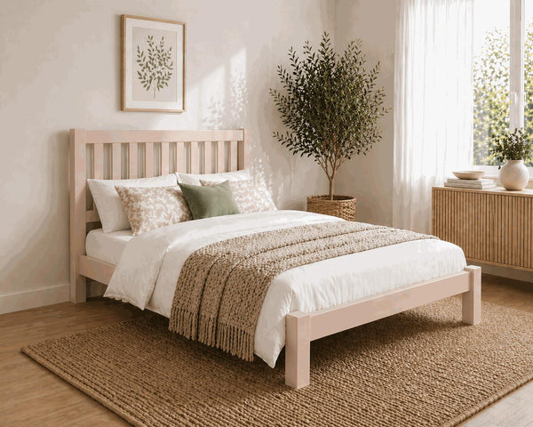Shelton Pink Wooden Bed Frame in Low End - Nancys Blushes Pink