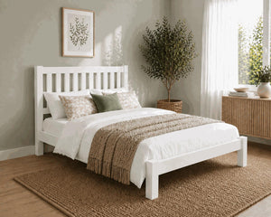 Shelton White Wooden Bed in Low End - All White