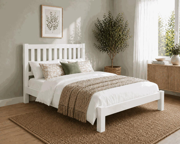 Shelton White Wooden Bed in Low End - All White