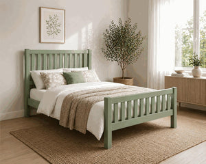 Shelton Green Wooden Bed in High End - Mizzle Green