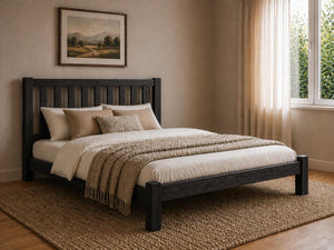 Shelton Stained Black Wooden Bed in Low End