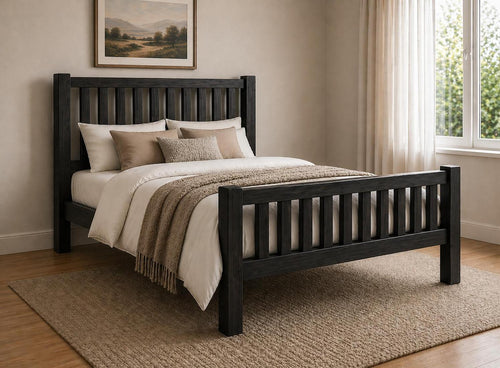 Shelton Stained Black Wooden Bed in High End