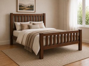 Shelton Stained Chocolate Wooden Bed in High End