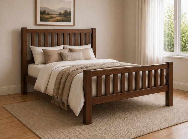 Shelton Stained Chocolate Wooden Bed in High End