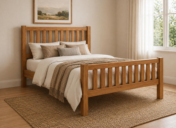 Shelton Stained Oak Wooden Bed in High End
