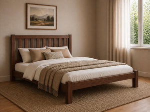 Shelton Stained Chocolate Wooden Bed in Low End