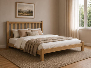 Shelton Stained Oak Wooden Bed in Low end