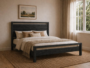 Shernborne Stained Black Wooden Bed in Country Cottage Bedroom Style