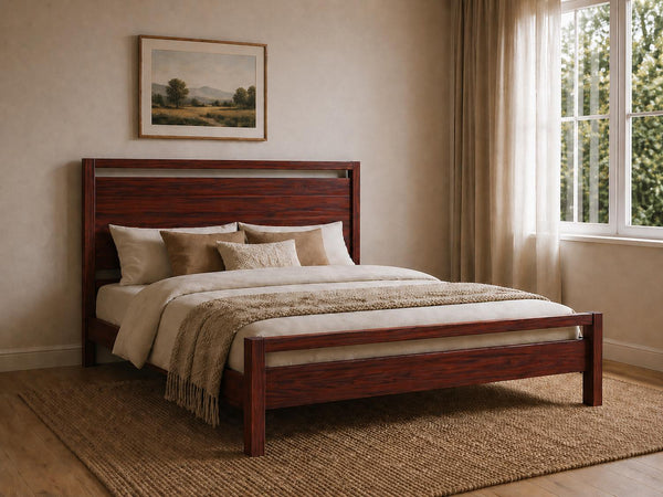Shernborne Stained Mahogany Wooden Bed in Country Cottage Bedroom Style