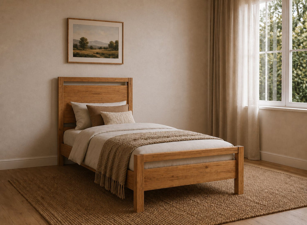 Shernborne Stained Antique Wooden Bed in Country Cottage Bedroom Style