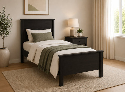 Shouldham Black Wooden Bed in High End Style, Single Size