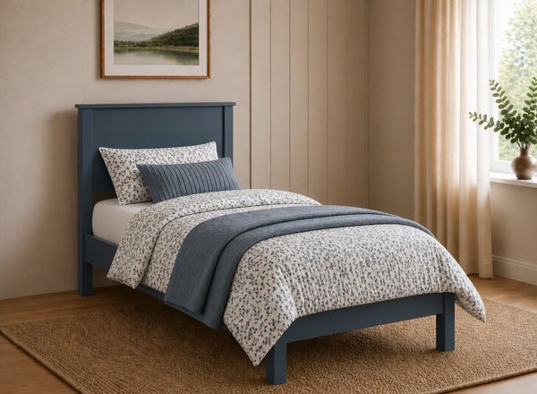 Shouldham Blue Wooden Bed in Low End Style, Single Size