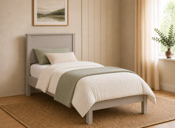 Shouldham Grey Wooden Bed in Low End Style, Single Size