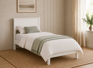 Shouldham White Wooden Bed in Low End Style, Single Size