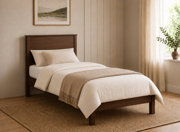 Shouldham Chocolate Wooden Bed in Low End Style, Single Size