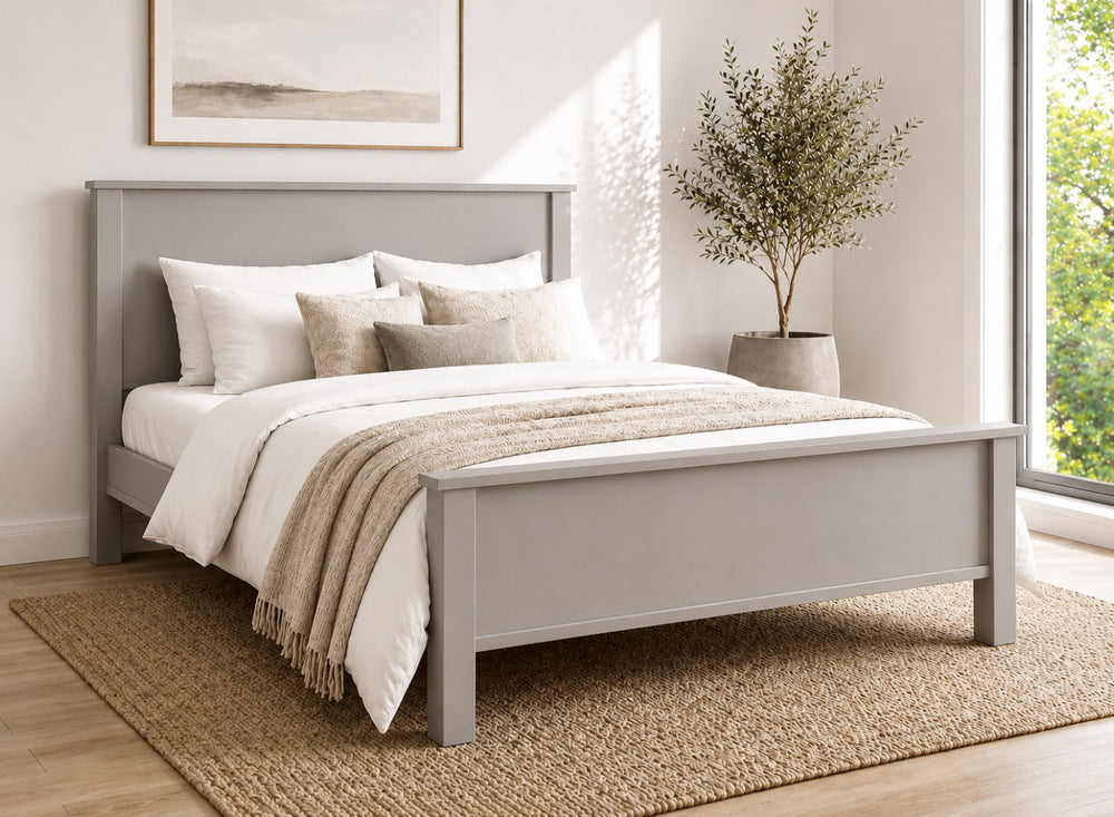 Shouldham Grey Wooden Bed in High End - Dove Tale Grey