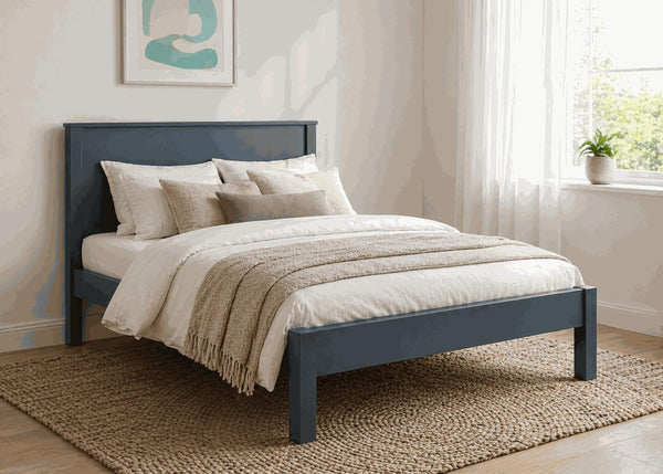 Shouldham Blue Wooden Bed Frame in Low End - Hague Blue