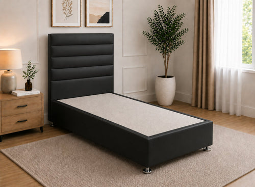 Single Calla Black Leather Divan Bed
