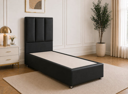 Single Iberis Black Leather Divan Bed
