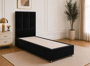 Single Iberis Divan Bed in Jet Black Velvet Finish