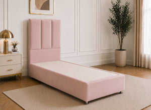 Single Iberis Divan Bed in Blush Pink Velvet Finish