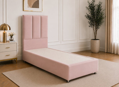 Single Iberis Divan Bed in Blush Pink Velvet Finish